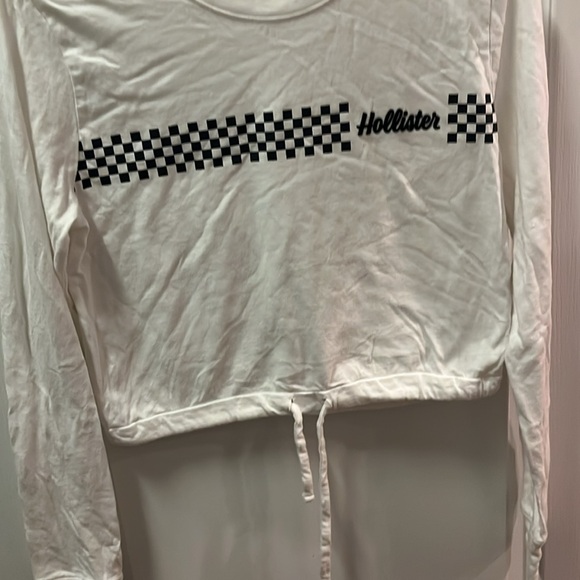 Hollister XS white long sleeve T-shirt with tie waste, black & white checkered - Picture 3 of 4